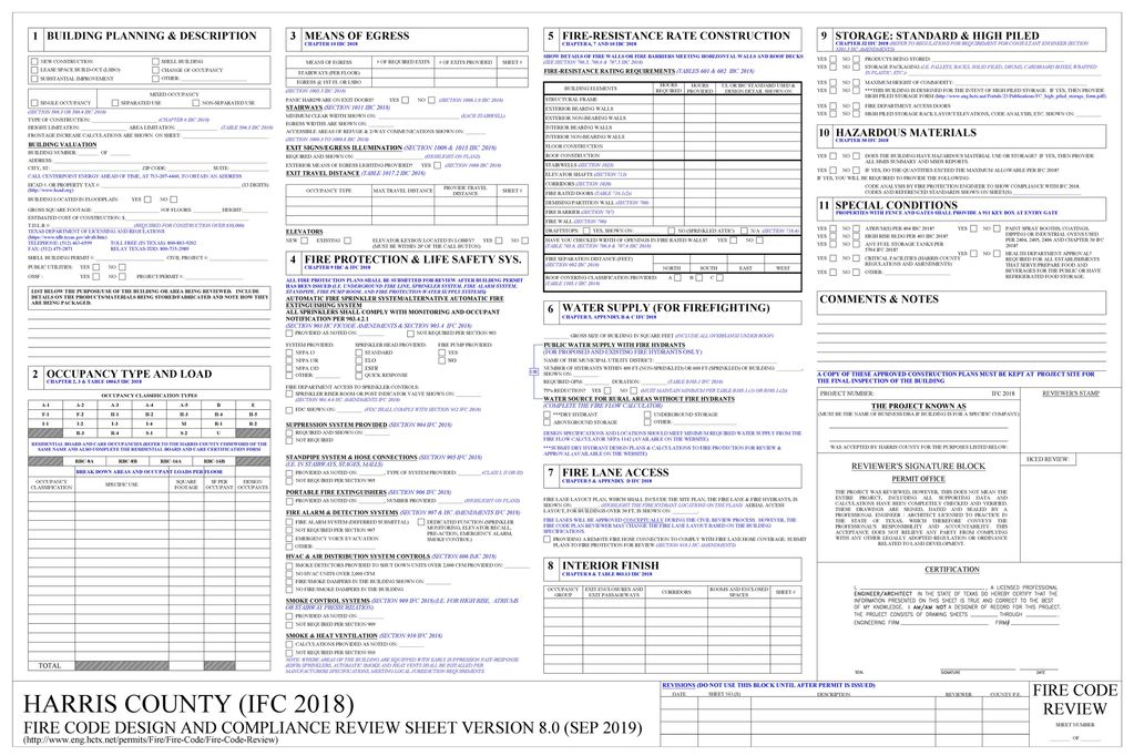 Harris County Fire Code Review Sheet Houston Certificate of Occupancy